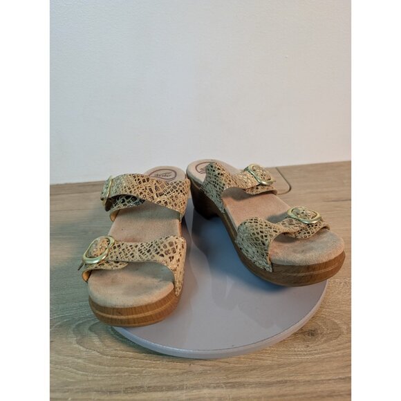 Dansko Women’s Sophie Slide Sandal Clog size 39 US 8.5-9 Gold Animal Print - Picture 1 of 10